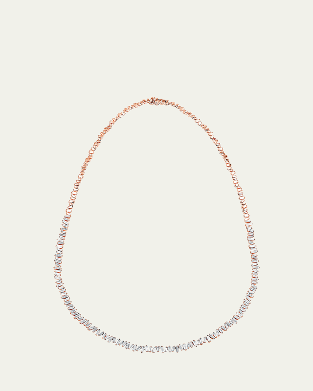 18k Rose Gold Baguette Diamond Tennis Necklace